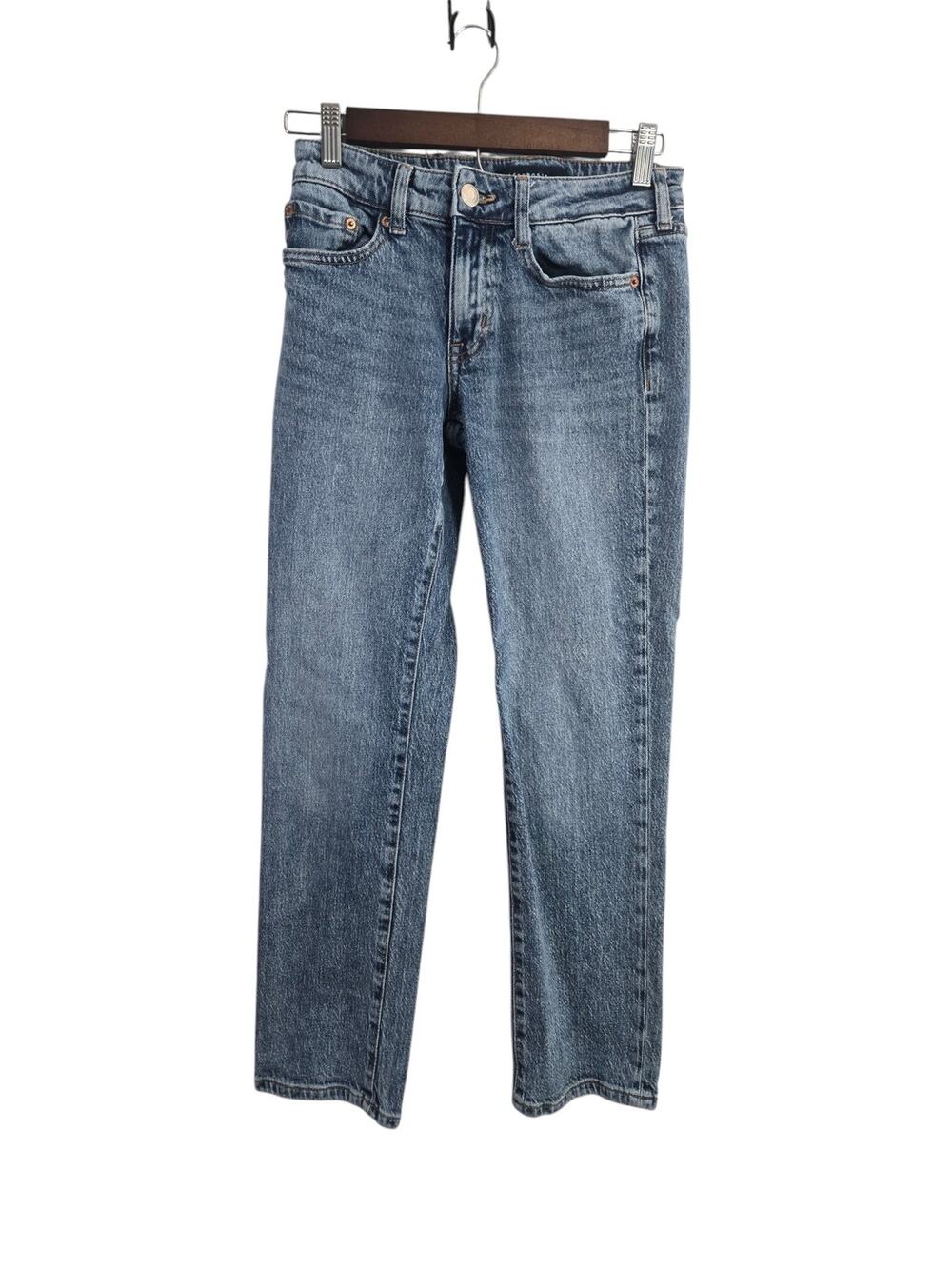 Aeropostale Mid Rise Ankle Straight Jeans Size 0 Medium Wash Denim